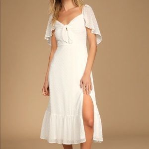 Lulu Only Lovers White Swiss Dot Short Sleeve Midi Dress